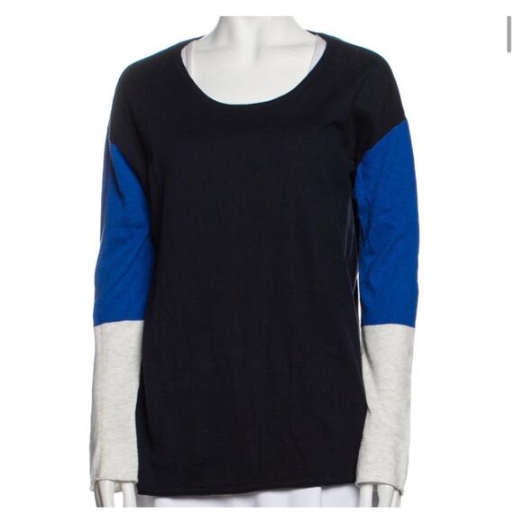 Vince Long Sleeve Blue Color block Scoop neck Sweater Size M Cotton - Picture 1 of 6